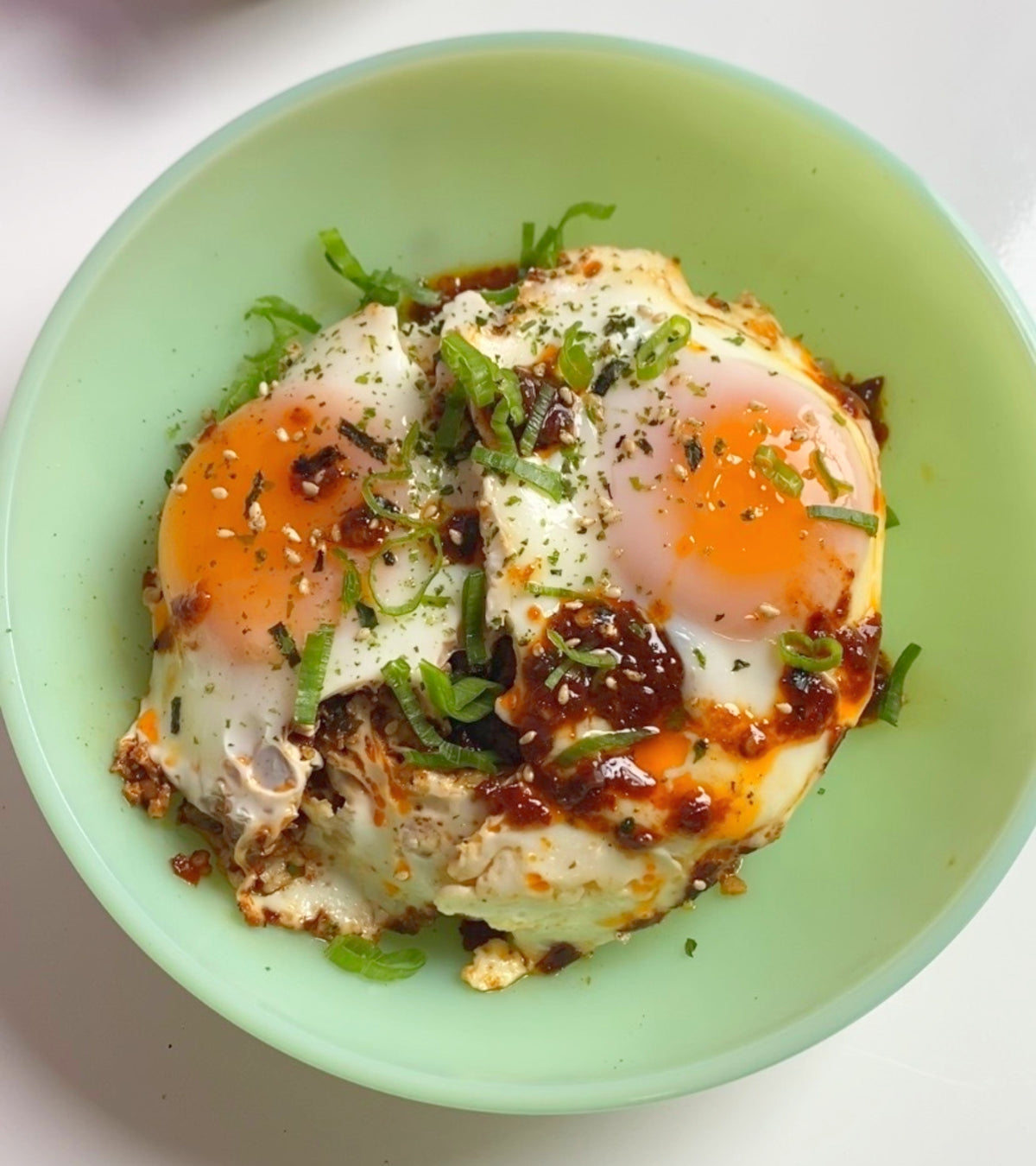 Eggs fried in feta and chilli crisp oil (viral recipe)